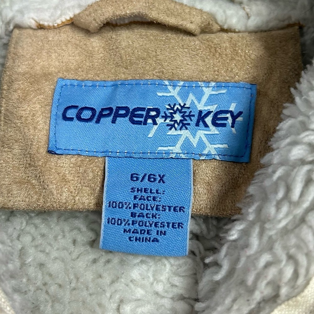 Girl's Hooded Penny Lane Coat Y2K Floral Embroidery Faux Suede Sherpa Lined Sz-6 - Picture 4 of 9